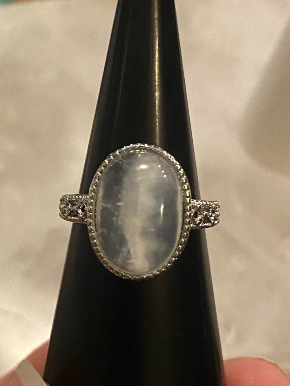 Moonstone Oval Halo Adjustable Ring